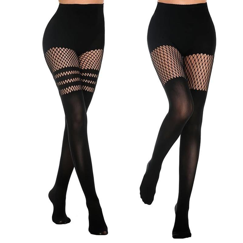 Redefine Seduction: Geometric Cutout Fishnet Tights with Strap Detail | Daring Cutout & Strap Design