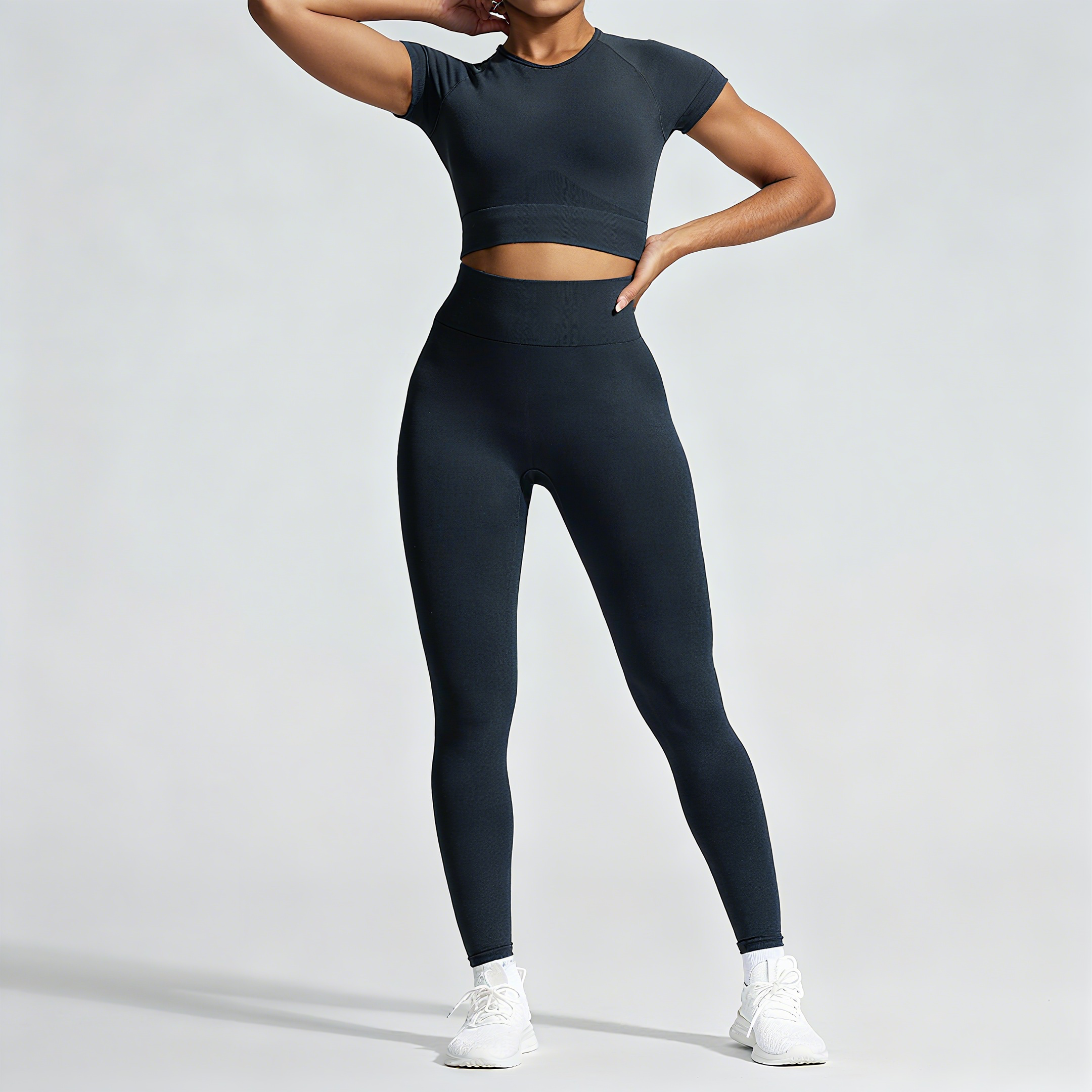 Short-sleeved Yoga Set with Joggers, Tight-Fitting Gym Clothing, Moisture Wicking Sportswear for Running, Fitness, Dance