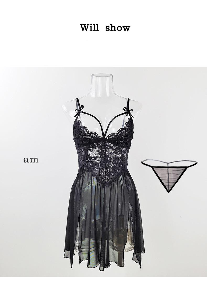 Unveil Your Glamour: Seductive Two-Piece Lace Sleepwear with Spaghetti Straps for Romantic Dates And Special Occasions