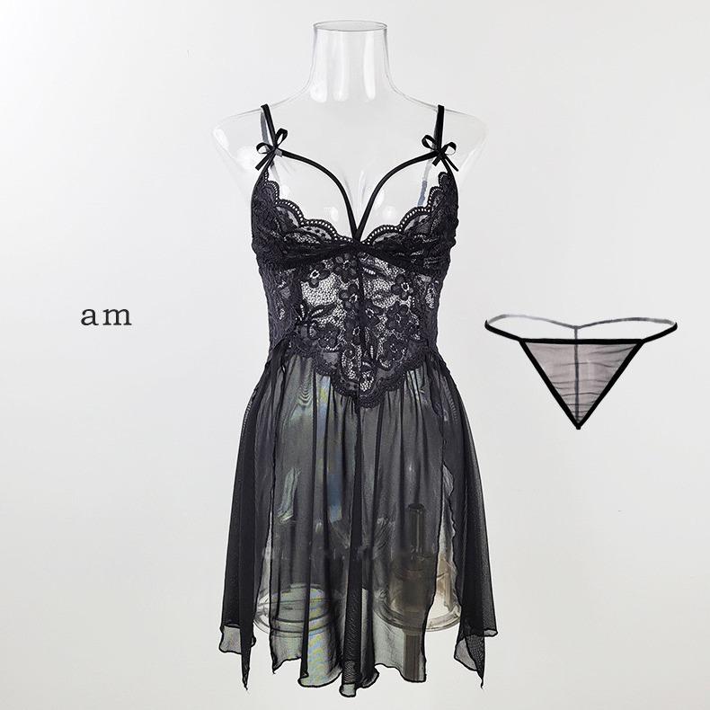 Unveil Your Glamour: Seductive Two-Piece Lace Sleepwear with Spaghetti Straps for Romantic Dates And Special Occasions