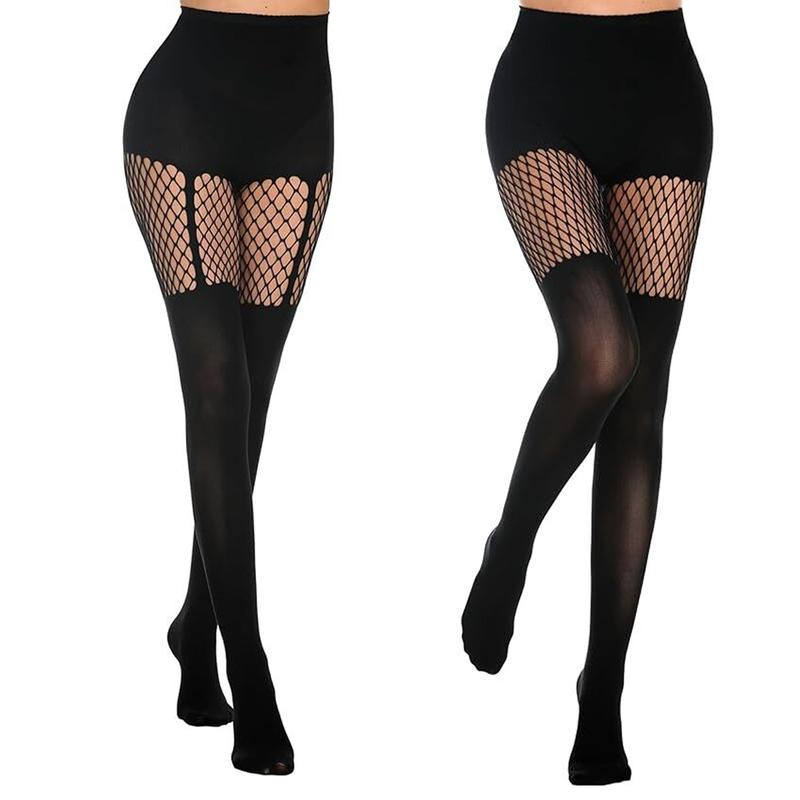 Redefine Seduction: Geometric Cutout Fishnet Tights with Strap Detail | Daring Cutout & Strap Design