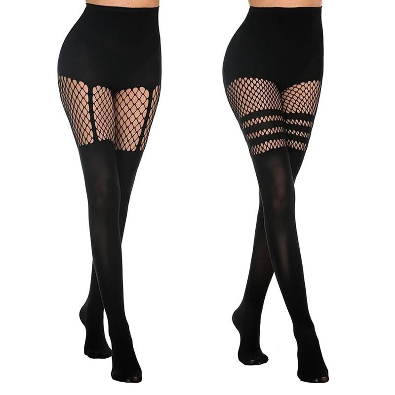 Redefine Seduction: Geometric Cutout Fishnet Tights with Strap Detail | Daring Cutout & Strap Design