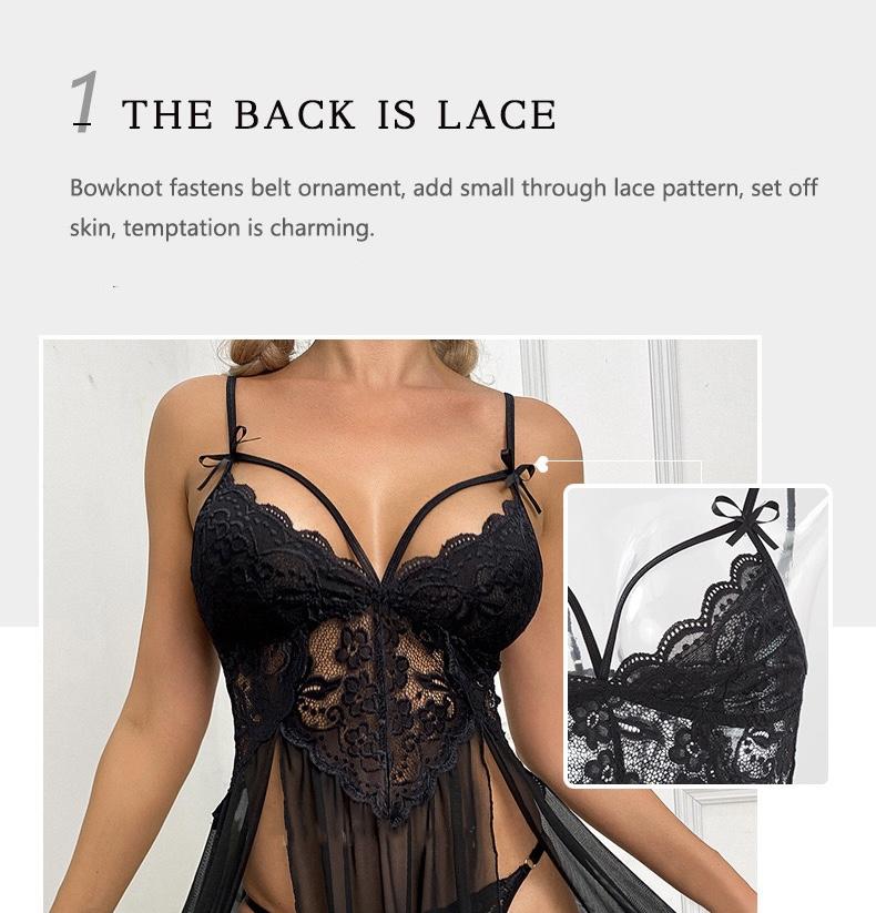 Unveil Your Glamour: Seductive Two-Piece Lace Sleepwear with Spaghetti Straps for Romantic Dates And Special Occasions