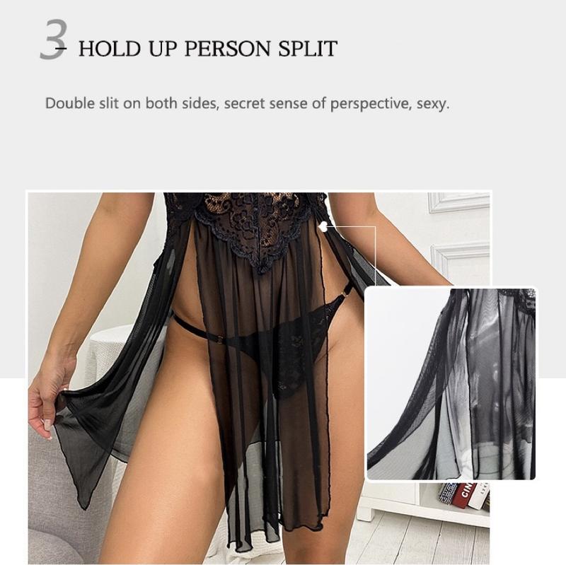 Unveil Your Glamour: Seductive Two-Piece Lace Sleepwear with Spaghetti Straps for Romantic Dates And Special Occasions