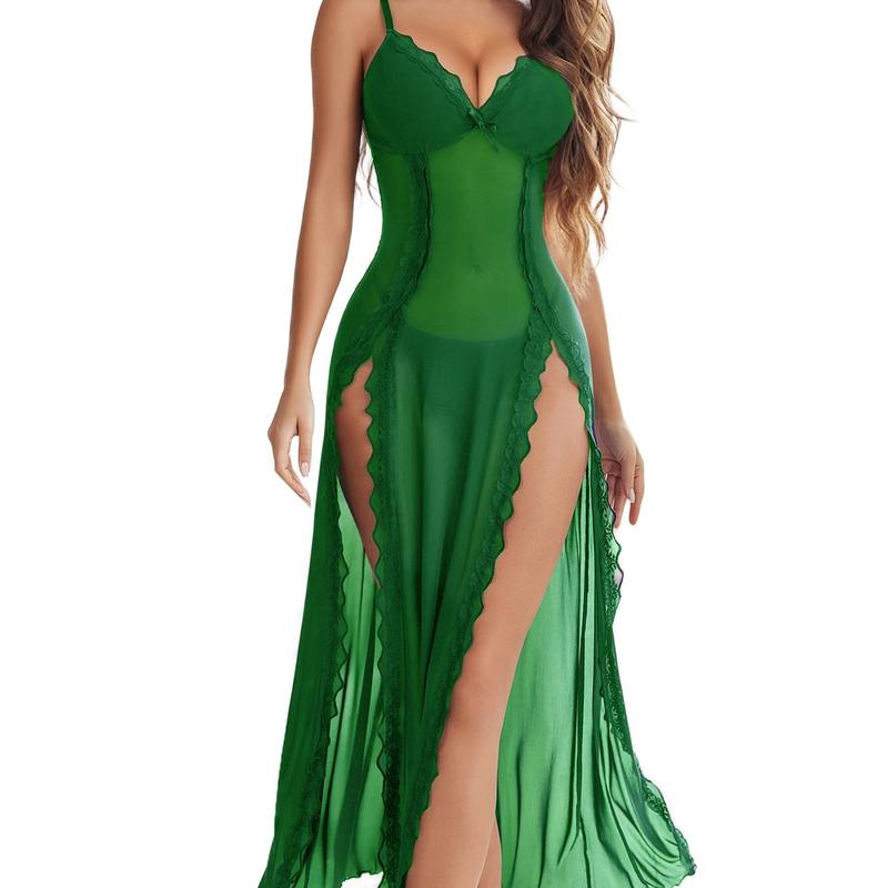 Festival Lace Nightgown - Floral Mesh Chemise with V-Neck & Side Splits | Breathable Comfort Meets Sensual Style