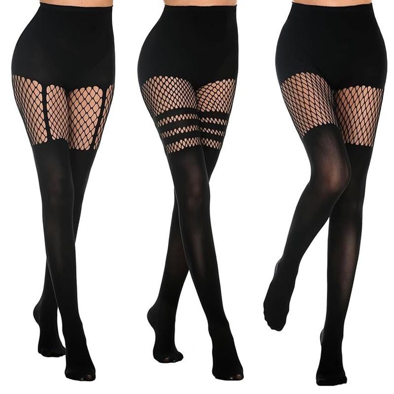 Redefine Seduction: Geometric Cutout Fishnet Tights with Strap Detail | Daring Cutout & Strap Design